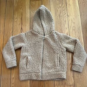 Faux Shearling Hooded Full Zip Up Camel Color Jacket - Small